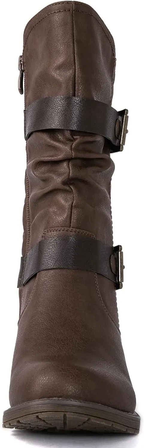 GLOBALWIN Women's Mid Calf Comfortable Fashion Dress Boots For Women Low Heel With Zipper