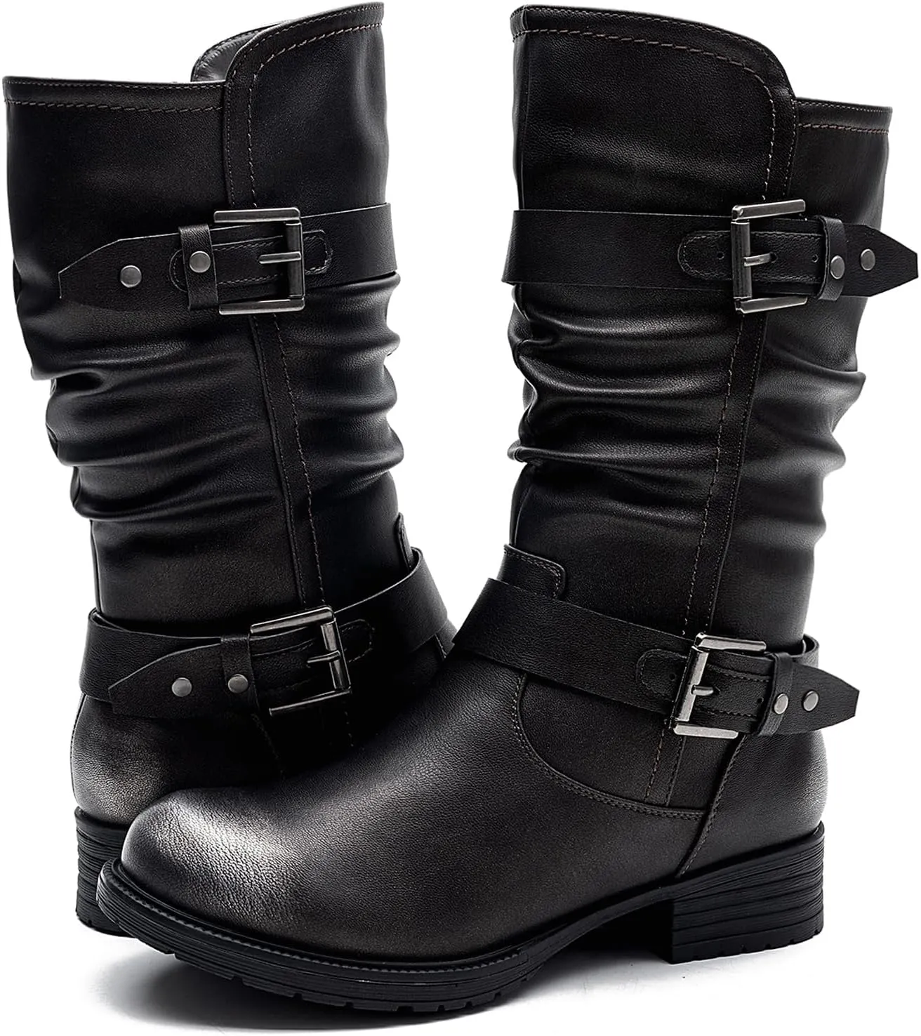 GLOBALWIN Women's Mid Calf Comfortable Fashion Dress Boots For Women Low Heel With Zipper