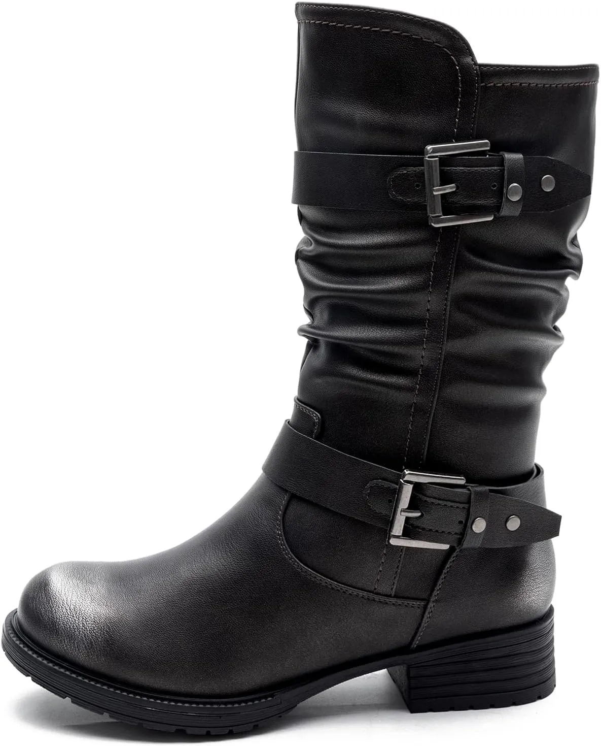 GLOBALWIN Women's Mid Calf Comfortable Fashion Dress Boots For Women Low Heel With Zipper