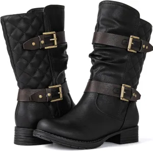 GLOBALWIN Women's Mid Calf Comfortable Fashion Dress Boots For Women Low Heel With Zipper