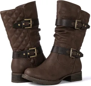 GLOBALWIN Women's Mid Calf Comfortable Fashion Dress Boots For Women Low Heel With Zipper