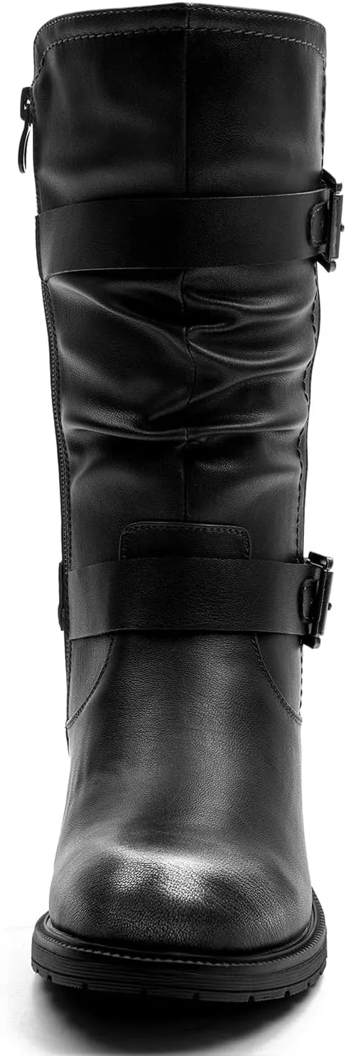 GLOBALWIN Women's Mid Calf Comfortable Fashion Dress Boots For Women Low Heel With Zipper