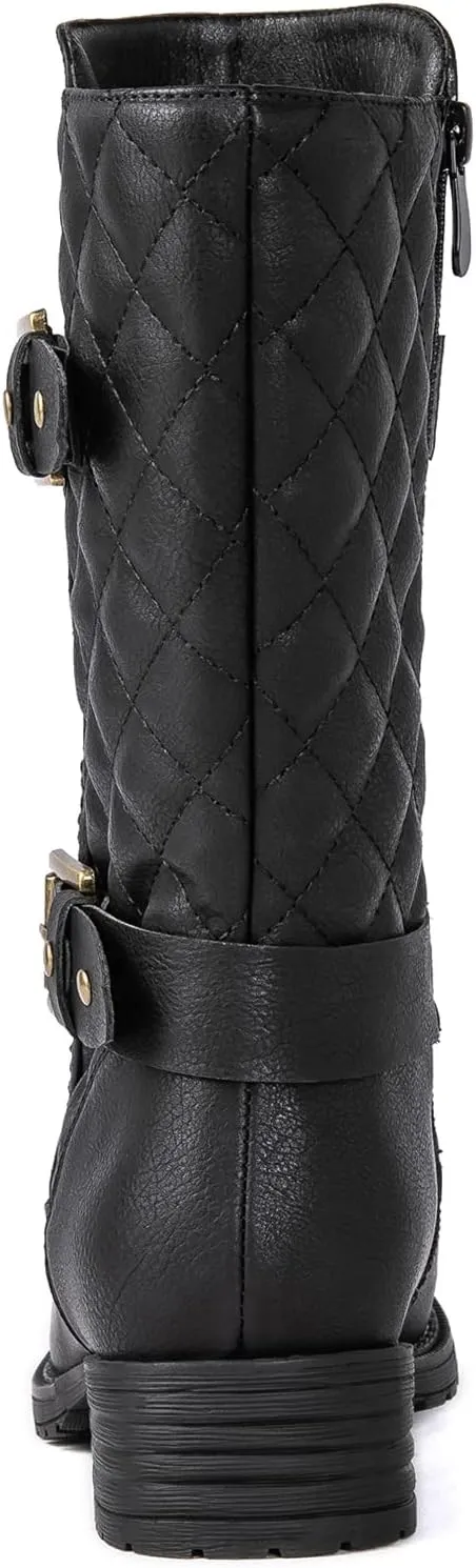 GLOBALWIN Women's Mid Calf Comfortable Fashion Dress Boots For Women Low Heel With Zipper