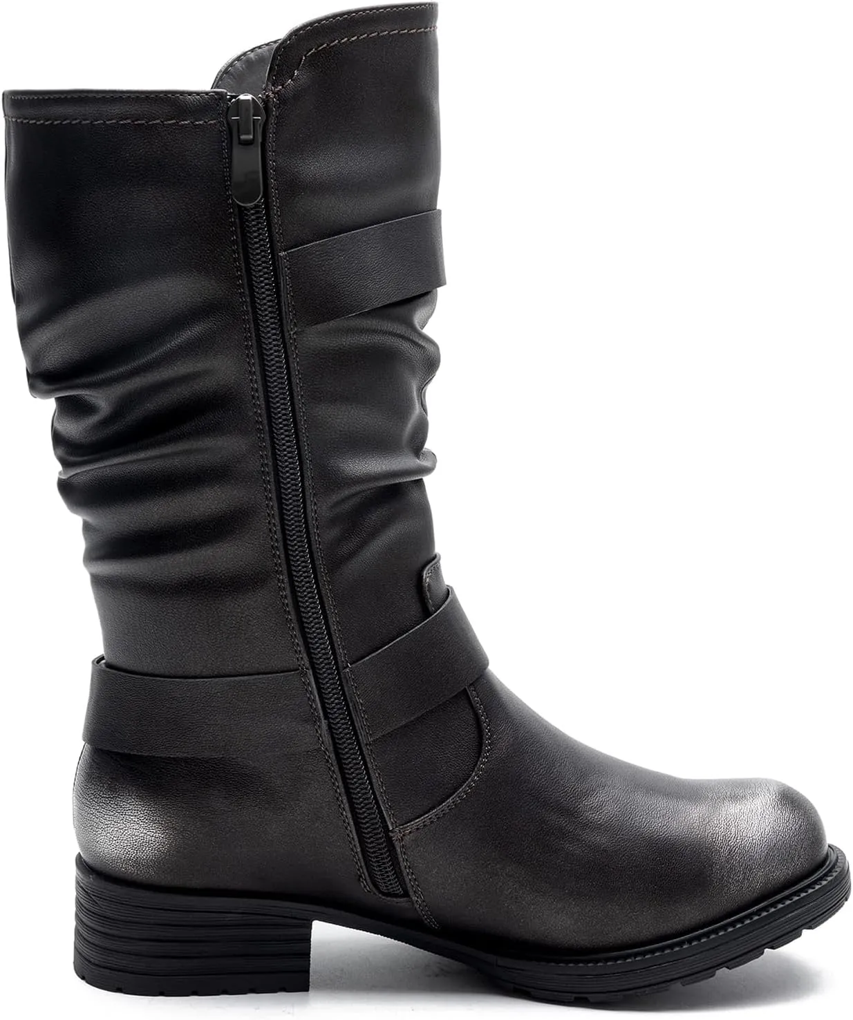 GLOBALWIN Women's Mid Calf Comfortable Fashion Dress Boots For Women Low Heel With Zipper