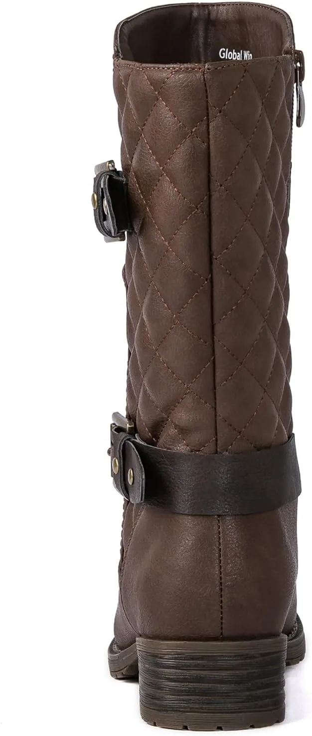 GLOBALWIN Women's Mid Calf Comfortable Fashion Dress Boots For Women Low Heel With Zipper