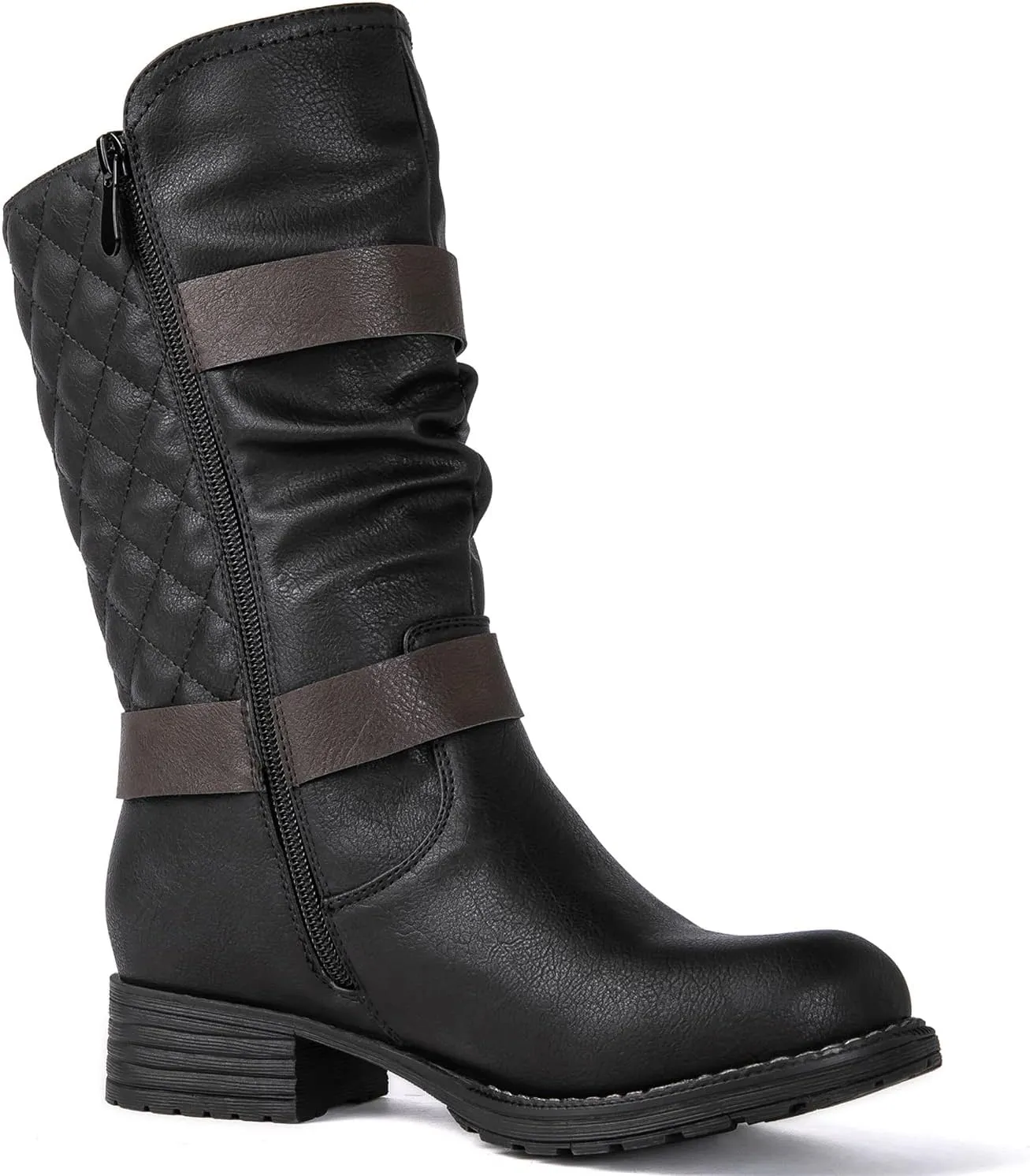 GLOBALWIN Women's Mid Calf Comfortable Fashion Dress Boots For Women Low Heel With Zipper