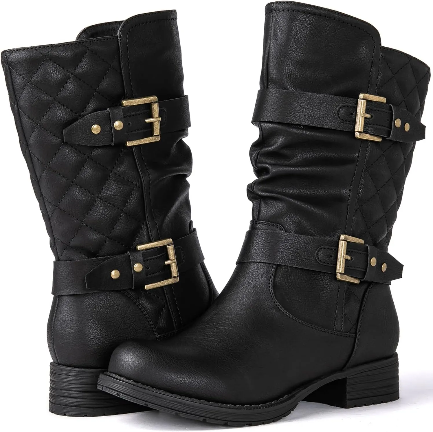 GLOBALWIN Women's Mid Calf Comfortable Fashion Dress Boots For Women Low Heel With Zipper