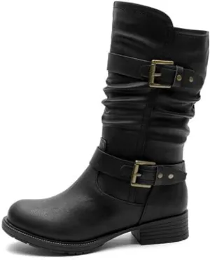 GLOBALWIN Women's Mid Calf Comfortable Fashion Dress Boots For Women Low Heel With Zipper