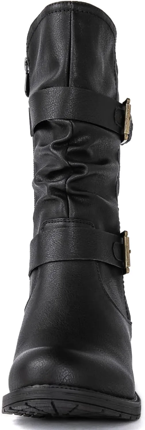 GLOBALWIN Women's Mid Calf Comfortable Fashion Dress Boots For Women Low Heel With Zipper