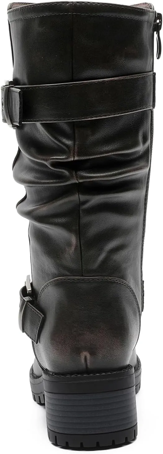 GLOBALWIN Women's Mid Calf Dress Boots Biker Motorcycle Riding Boots Women For Women