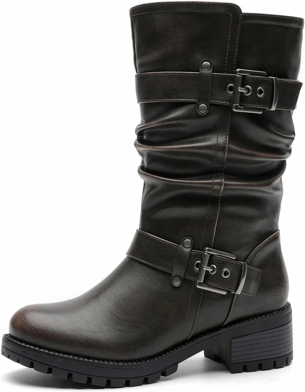 GLOBALWIN Women's Mid Calf Dress Boots Biker Motorcycle Riding Boots Women For Women