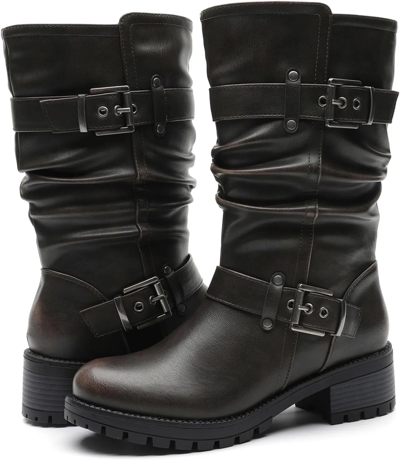 GLOBALWIN Women's Mid Calf Dress Boots Biker Motorcycle Riding Boots Women For Women