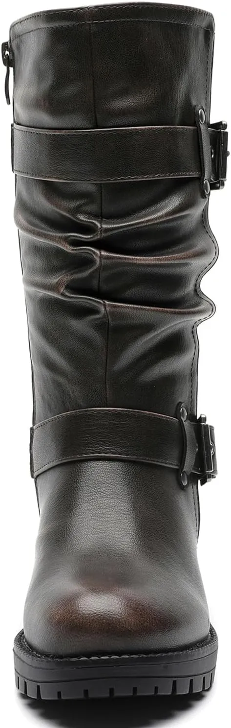 GLOBALWIN Women's Mid Calf Dress Boots Biker Motorcycle Riding Boots Women For Women