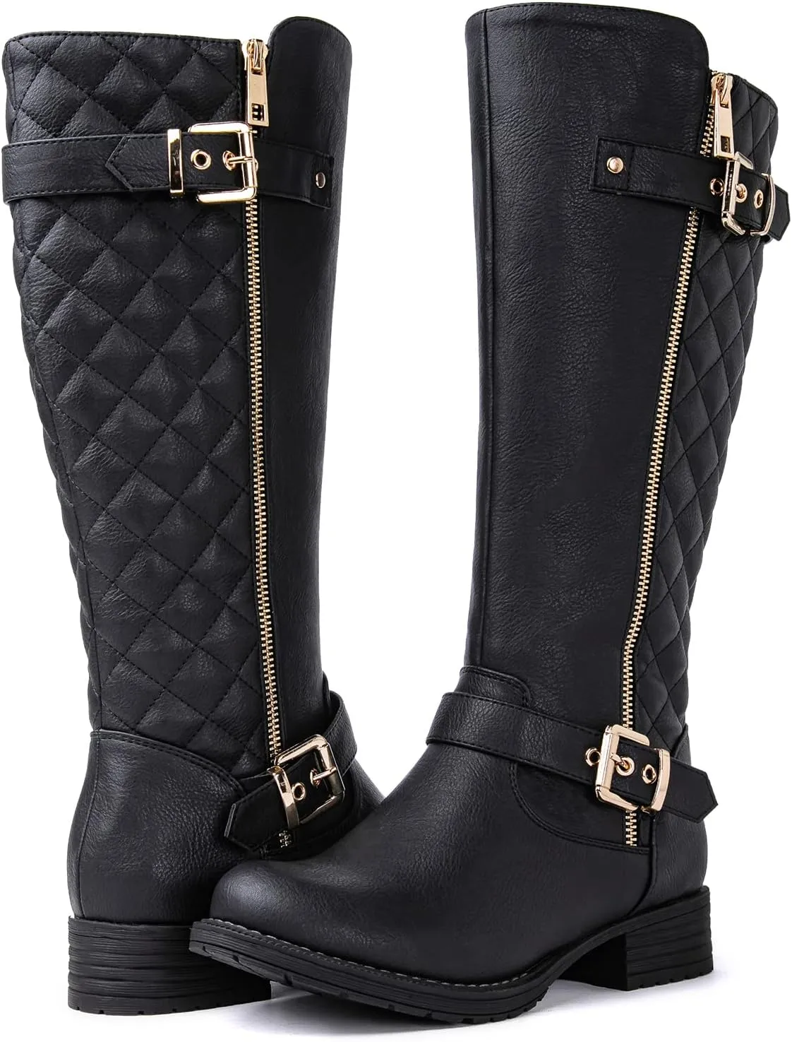GLOBALWIN Women's Quilted Knee High Boots Low Heel Comfortable Fashion Dressy Riding Boots For Women