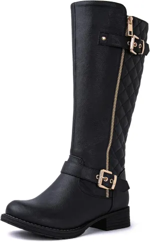 GLOBALWIN Women's Quilted Knee High Boots Low Heel Comfortable Fashion Dressy Riding Boots For Women