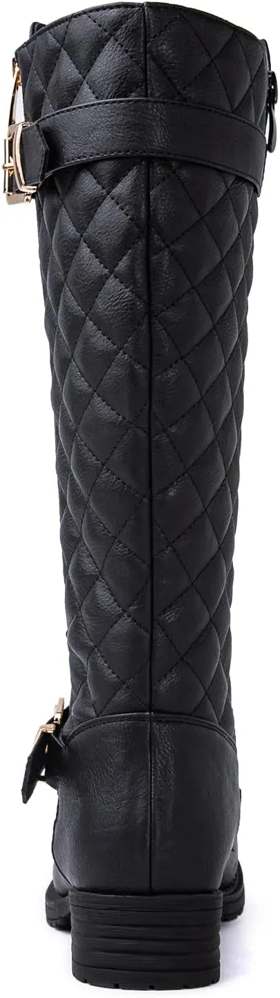 GLOBALWIN Women's Quilted Knee High Boots Low Heel Comfortable Fashion Dressy Riding Boots For Women