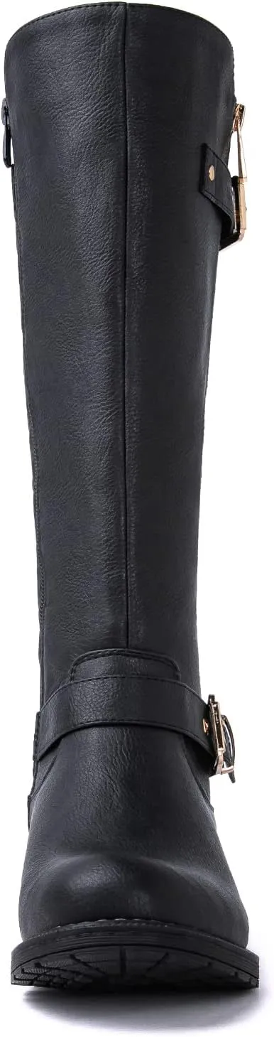 GLOBALWIN Women's Quilted Knee High Boots Low Heel Comfortable Fashion Dressy Riding Boots For Women