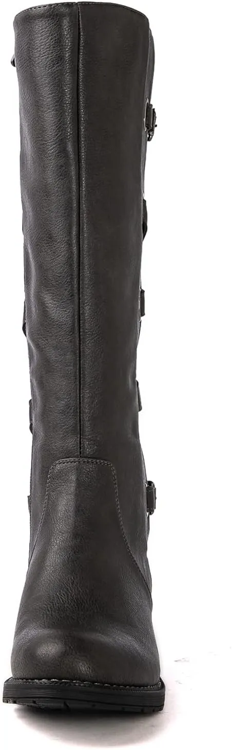 GLOBALWIN Women's Quilted Knee High Fashion Boots Strappy Boots For Women