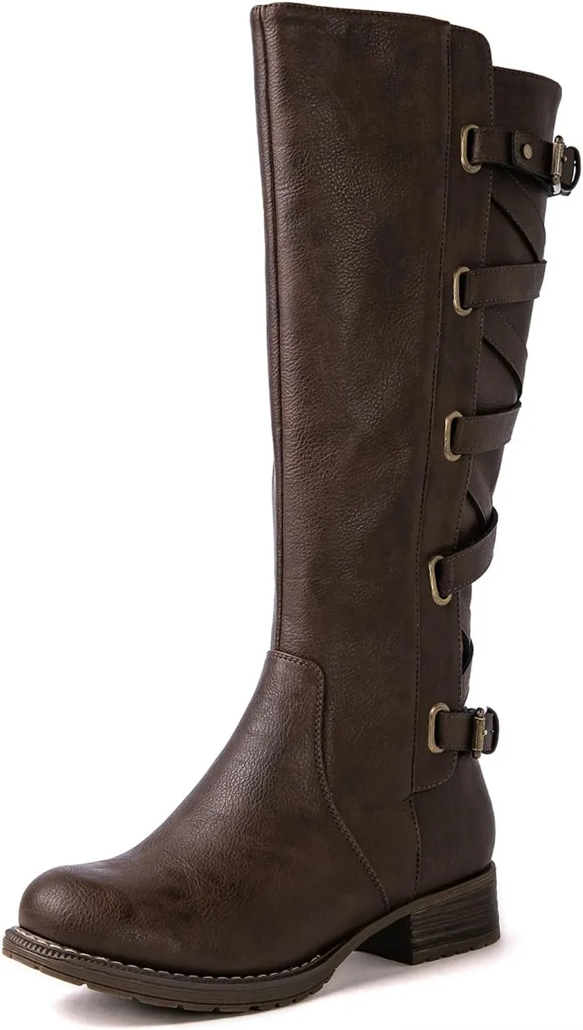 GLOBALWIN Women's Quilted Knee High Fashion Boots Strappy Boots For Women