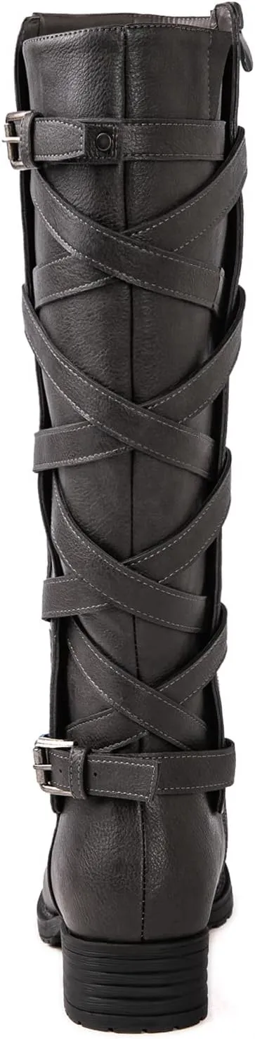 GLOBALWIN Women's Quilted Knee High Fashion Boots Strappy Boots For Women
