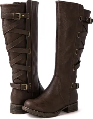 GLOBALWIN Women's Quilted Knee High Fashion Boots Strappy Boots For Women