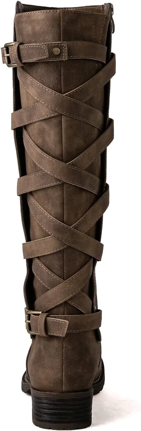 GLOBALWIN Women's Quilted Knee High Fashion Boots Strappy Boots For Women