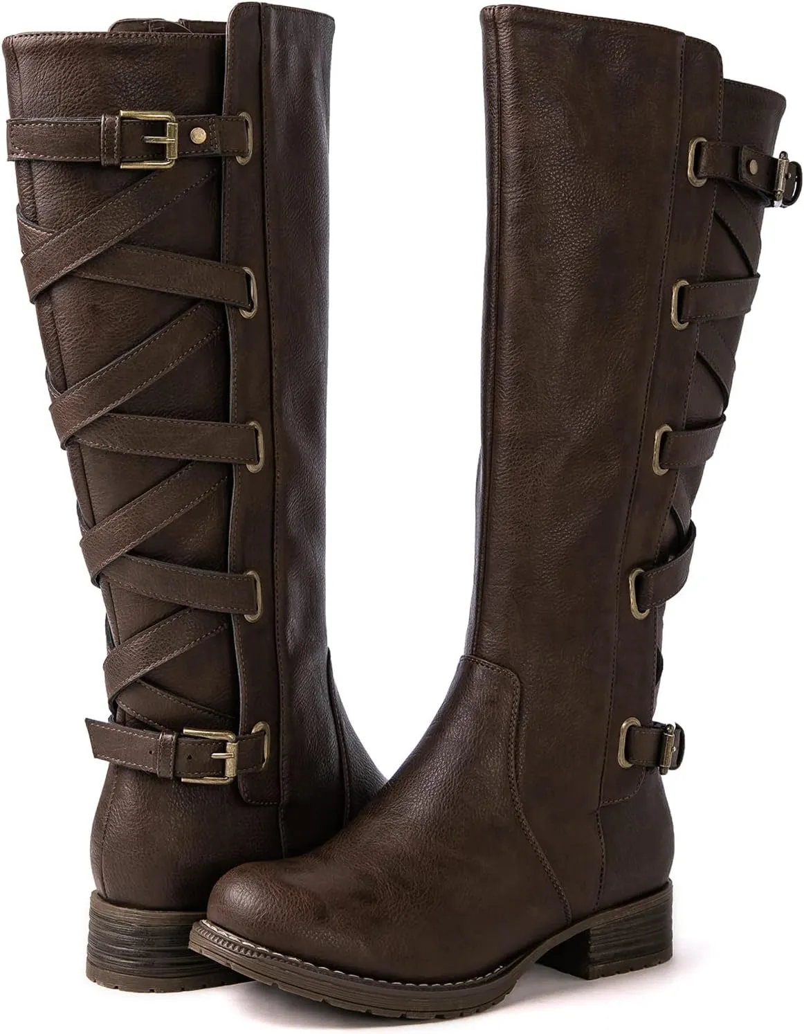 GLOBALWIN Women's Quilted Knee High Fashion Boots Strappy Boots For Women
