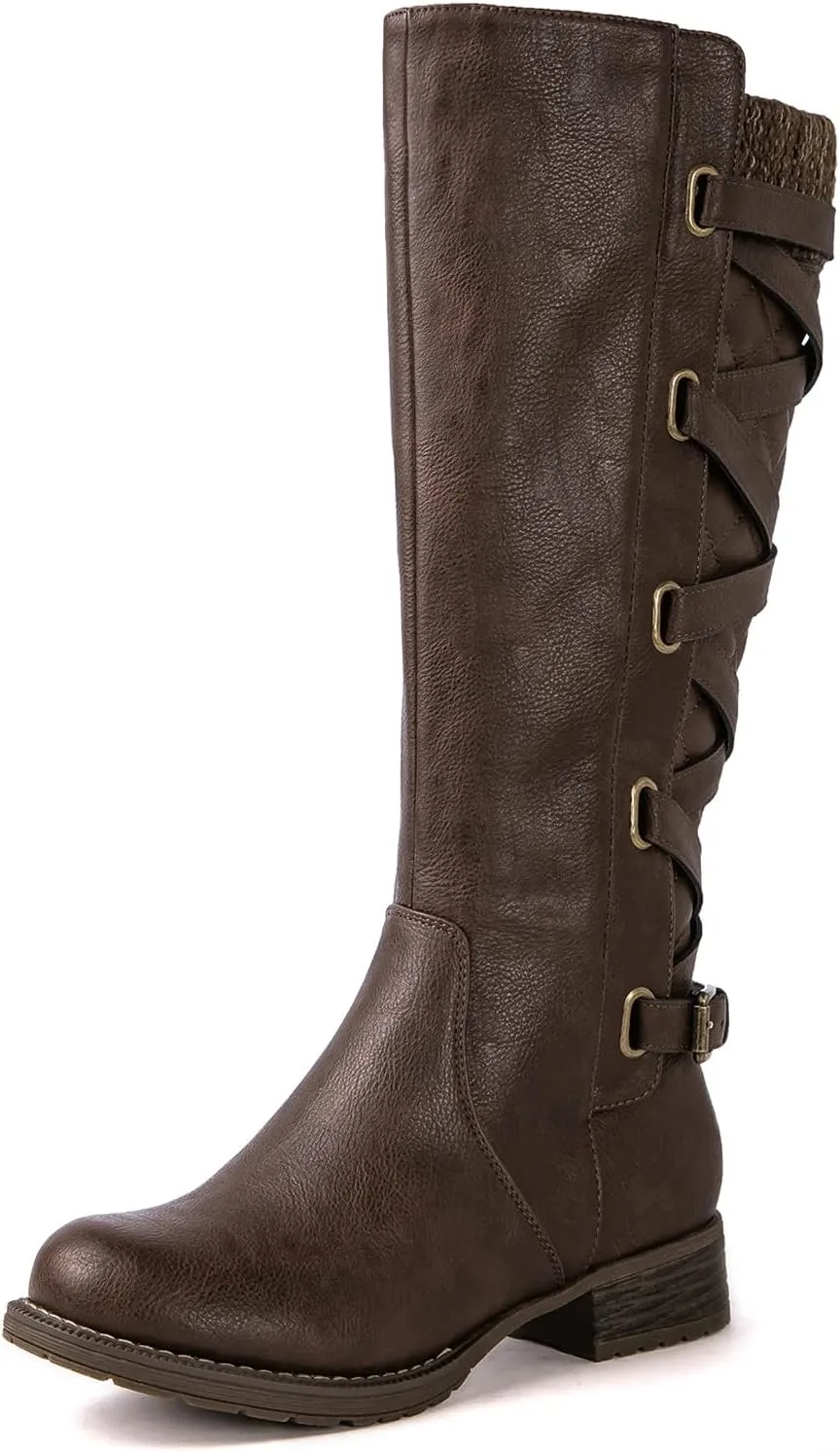 GLOBALWIN Women's Quilted Knee High Fashion Boots Strappy Boots For Women