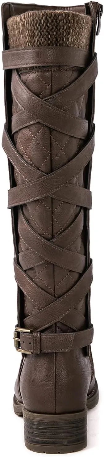 GLOBALWIN Women's Quilted Knee High Fashion Boots Strappy Boots For Women