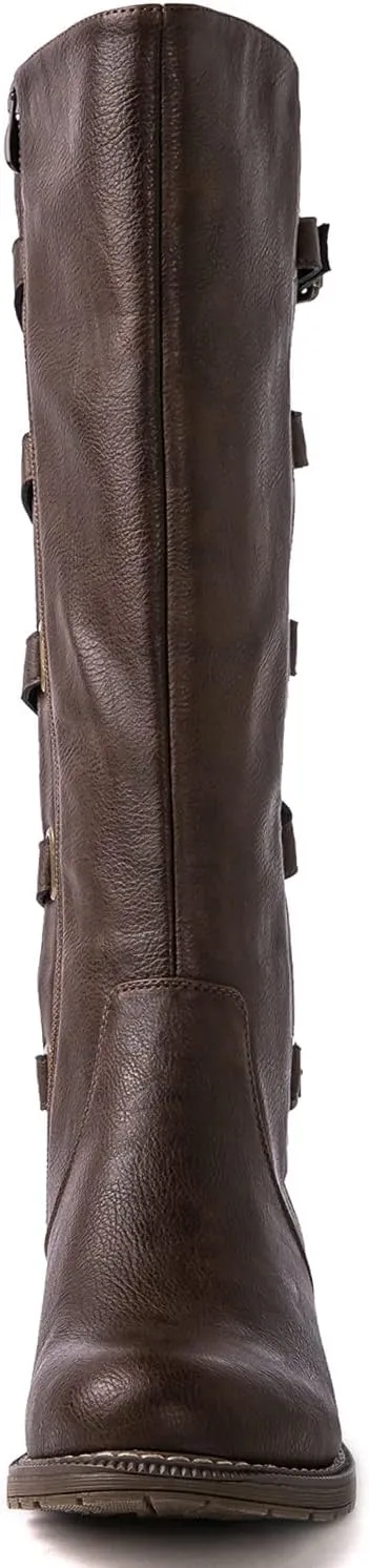 GLOBALWIN Women's Quilted Knee High Fashion Boots Strappy Boots For Women