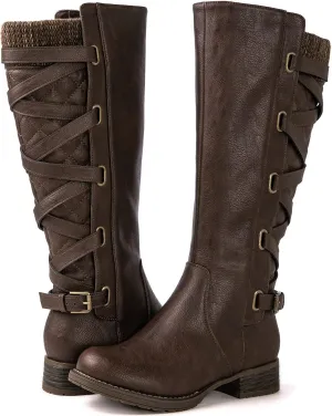 GLOBALWIN Women's Quilted Knee High Fashion Boots Strappy Boots For Women
