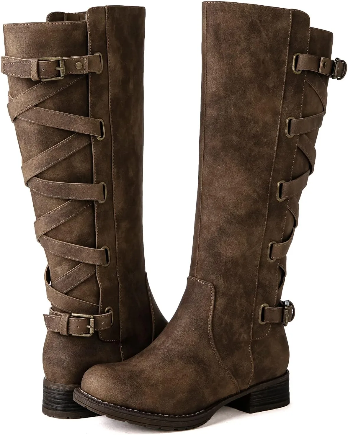 GLOBALWIN Women's Quilted Knee High Fashion Boots Strappy Boots For Women