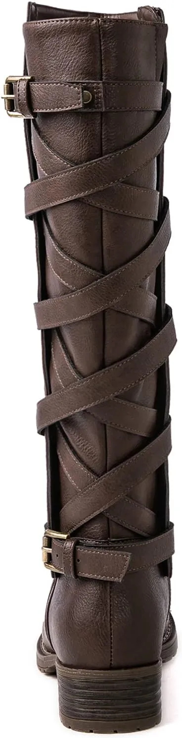 GLOBALWIN Women's Quilted Knee High Fashion Boots Strappy Boots For Women