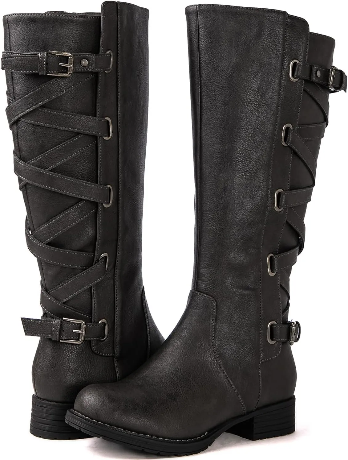 GLOBALWIN Women's Quilted Knee High Fashion Boots Strappy Boots For Women
