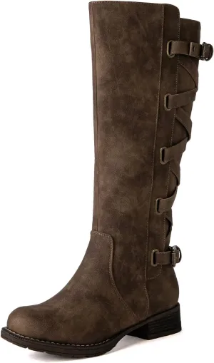 GLOBALWIN Women's Quilted Knee High Fashion Boots Strappy Boots For Women