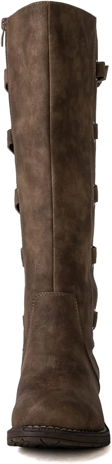 GLOBALWIN Women's Quilted Knee High Fashion Boots Strappy Boots For Women