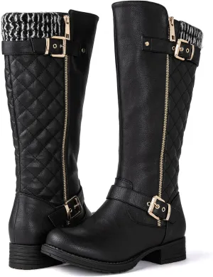 GLOBALWIN Women's Quilted Knee-High Fashion Dressy Riding Boots
