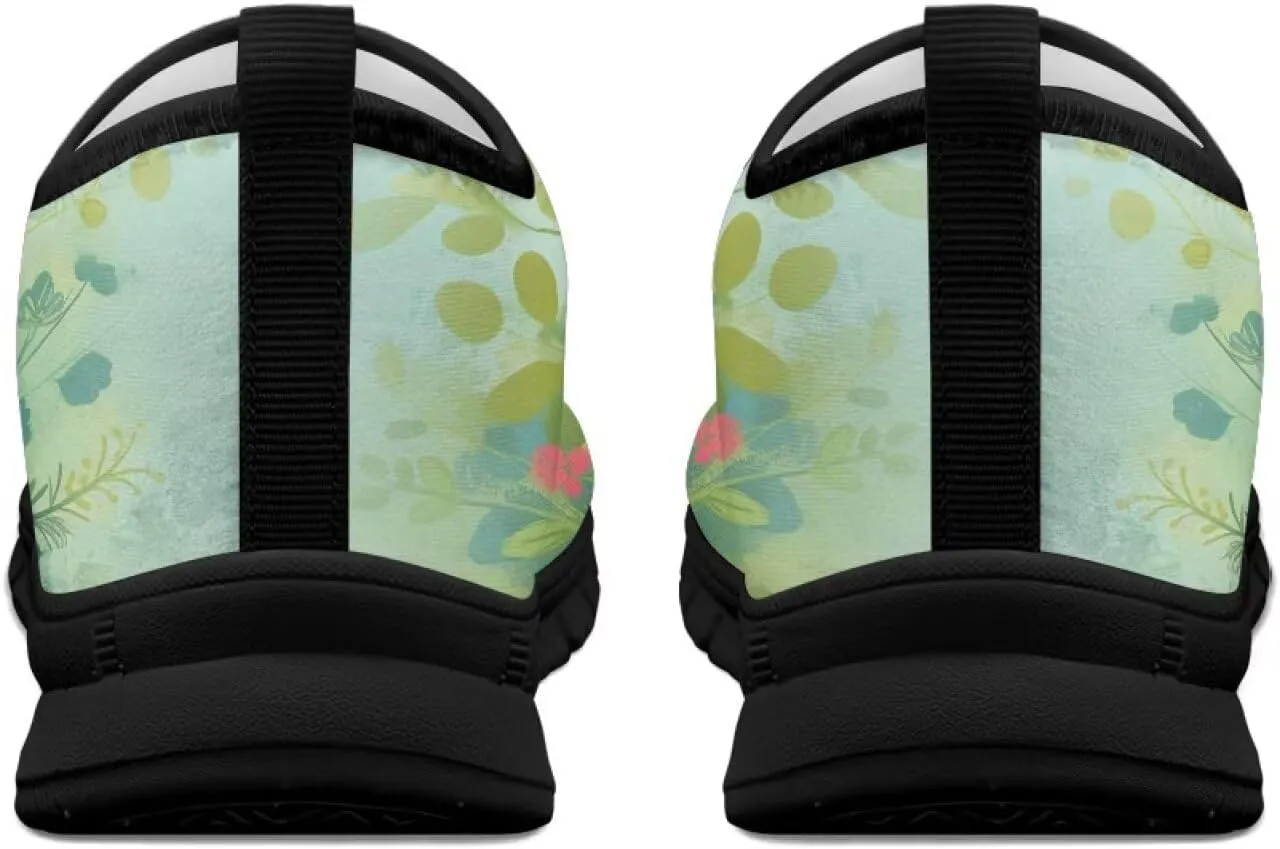GOSTONG Floral Art Sneakers for Women Comfy Soft Sole Non Slip Walking Sneakers for Outdoor Travel Easy Slip on Lightweight Indoor Loafers Black US 5.5-11.5