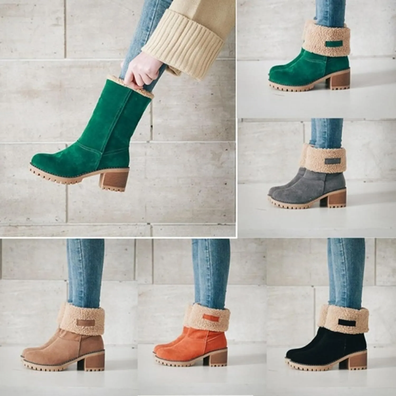 GUNIYIFS Womens Winter Snow Boots Chunky Heel Winter Boots Comfortable Slip On Suede Warm Snow Ankle Boots Outdoor Shoes
