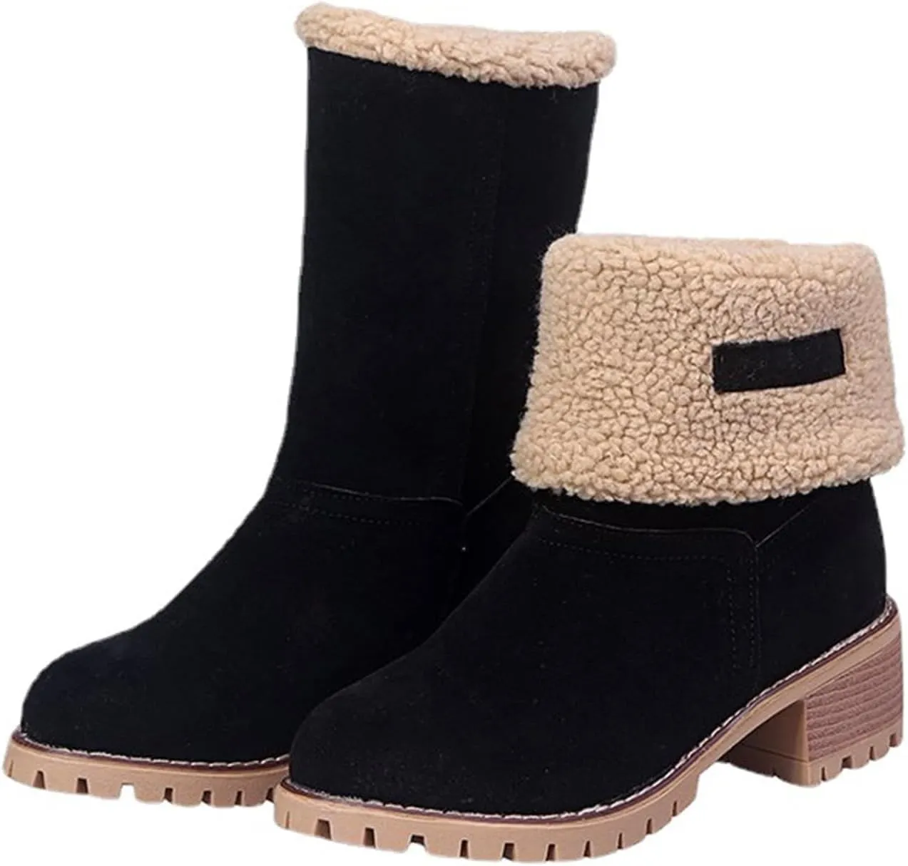GUNIYIFS Womens Winter Snow Boots Chunky Heel Winter Boots Comfortable Slip On Suede Warm Snow Ankle Boots Outdoor Shoes