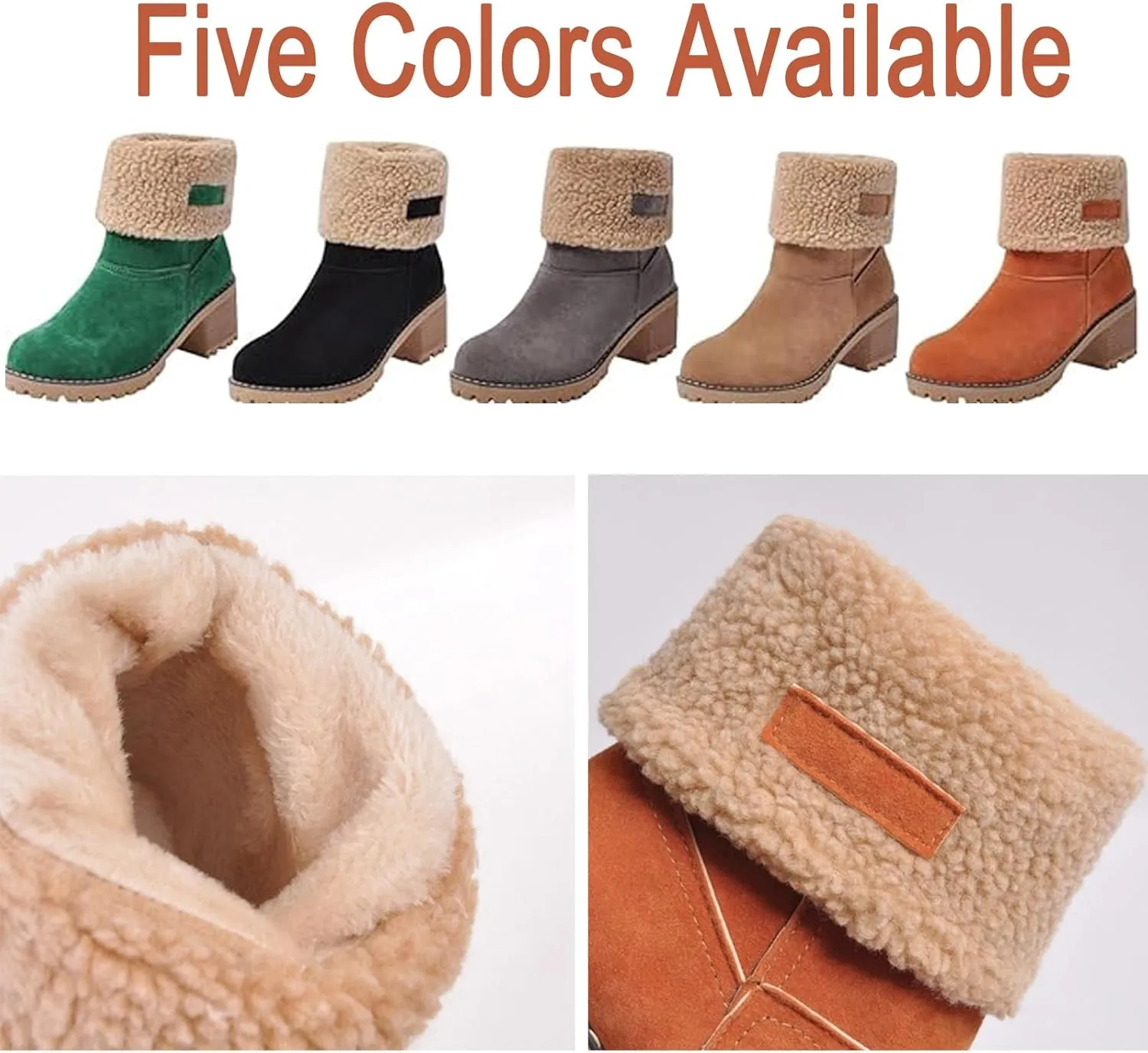 GUNIYIFS Womens Winter Snow Boots Chunky Heel Winter Boots Comfortable Slip On Suede Warm Snow Ankle Boots Outdoor Shoes