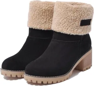 GUNIYIFS Womens Winter Snow Boots Chunky Heel Winter Boots Comfortable Slip On Suede Warm Snow Ankle Boots Outdoor Shoes