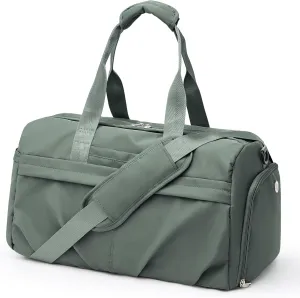 Gym Bag for Women Men with Shoe Compartment, Sport Duffel Bag, Waterproof Travel Weekender Overnight Carry on Bag for Yoga with Trolley Sleeve, Green