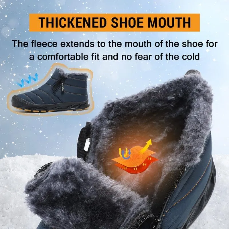 Hanani Mens Snow Boots Waterproof Winter Boots for Men Fur Lined Warm Ankle Boots Zipper Closure Slip on Outdoor Boot Comfortable Walking Shoes