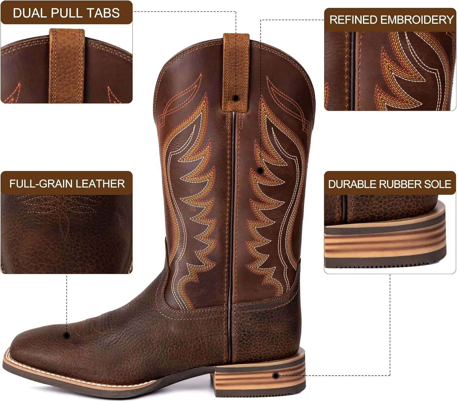 Hand Painted Western Cowboy Boots, Full Grain Cowhide Upper & Shaft, 4-Layer Composite Sole(PLT103601)