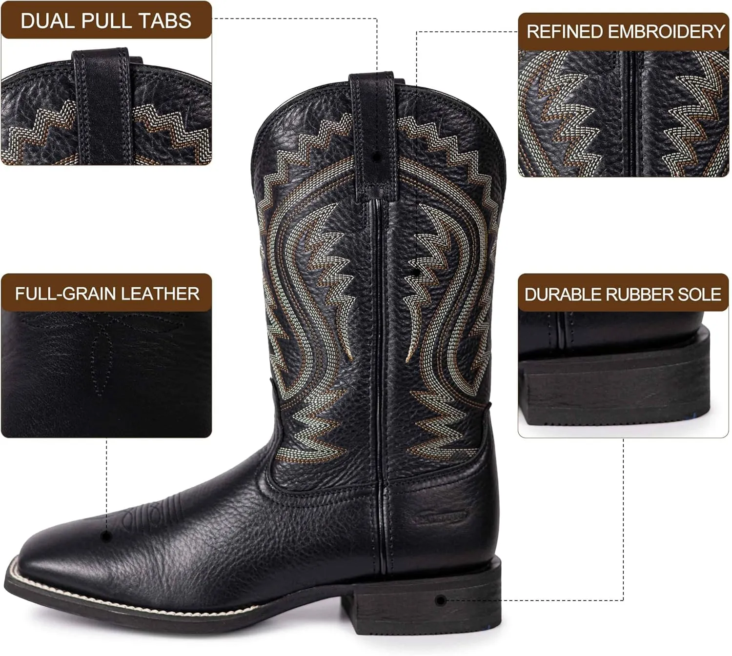 Hand Painted Western Cowboy Boots, Full Grain Cowhide Upper & Shaft, 4-Layer Composite Sole(PLT103613)