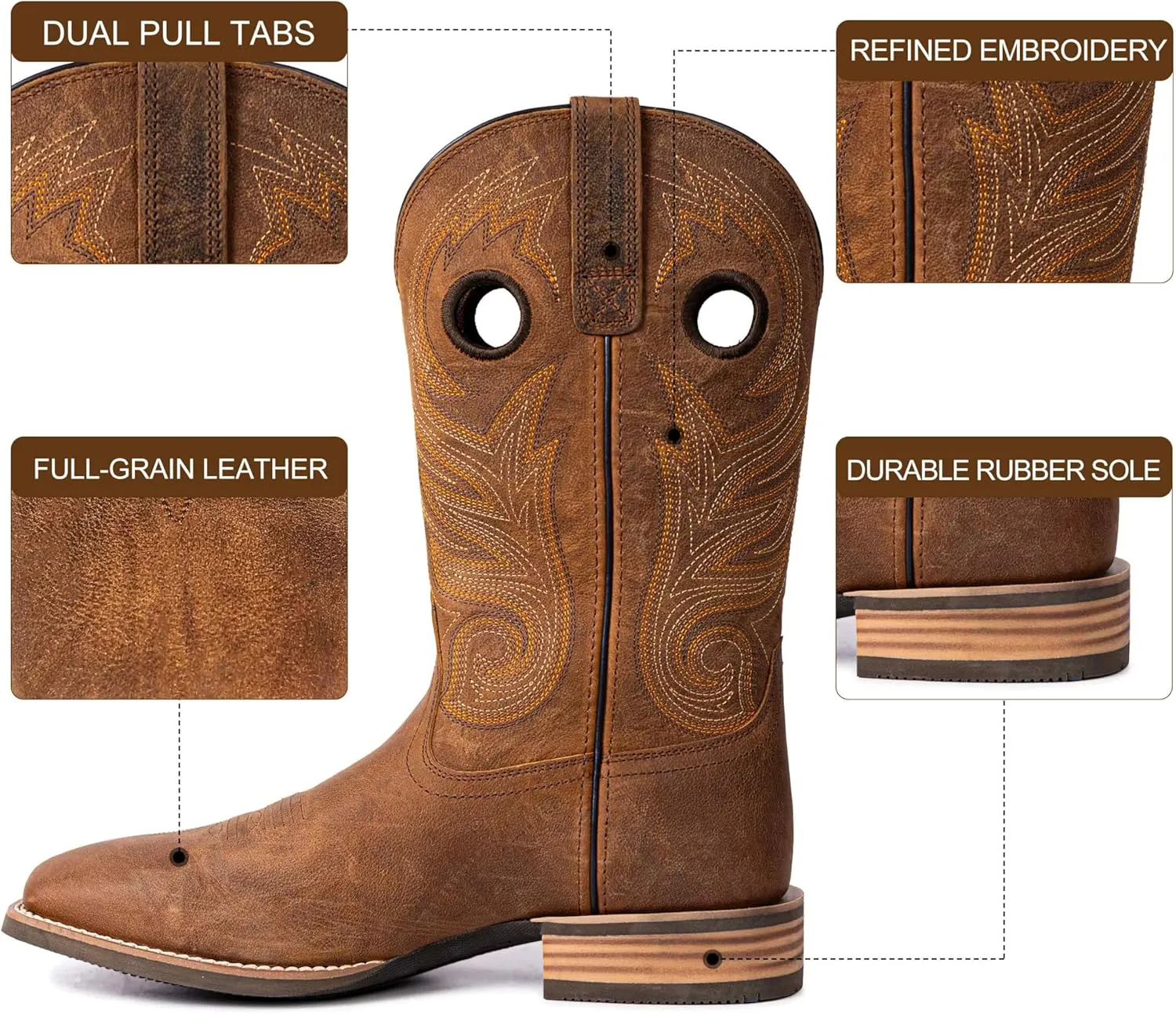 Hand Painted Western Cowboy Boots, Full Grain Cowhide Upper & Shaft, 4-Layer Composite Sole(PLT103614)