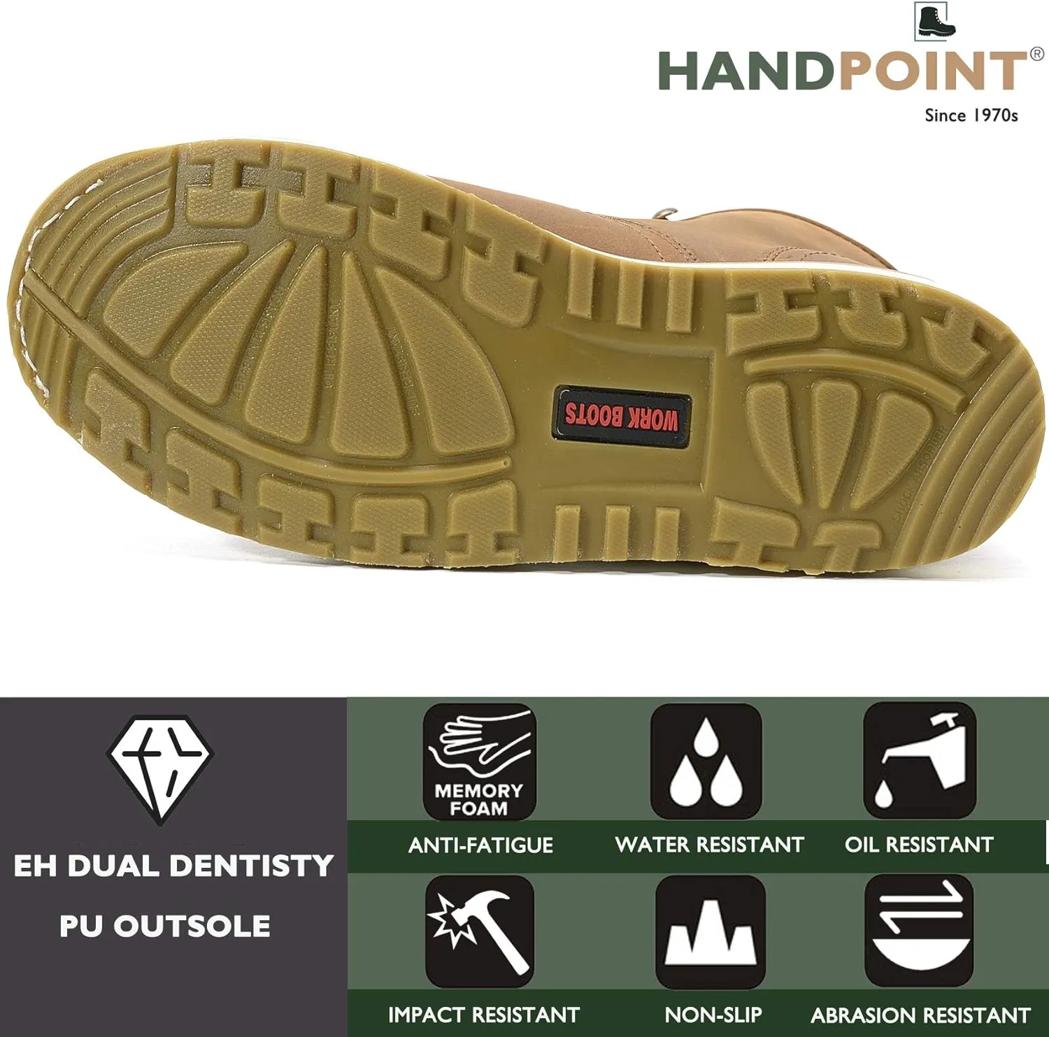 HANDPOINT Work Boots for Men - 6 Inch Soft Toe Boot, Non-Slip Anti-Fatigue Wedge Sole Shoes, Water Resistant EH Safety Boots