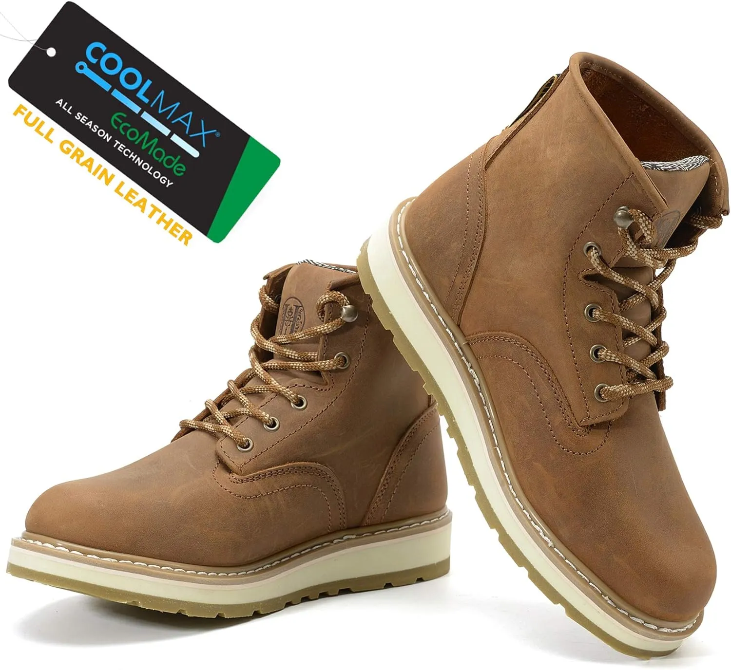 HANDPOINT Work Boots for Men - 6 Inch Soft Toe Boot, Non-Slip Anti-Fatigue Wedge Sole Shoes, Water Resistant EH Safety Boots