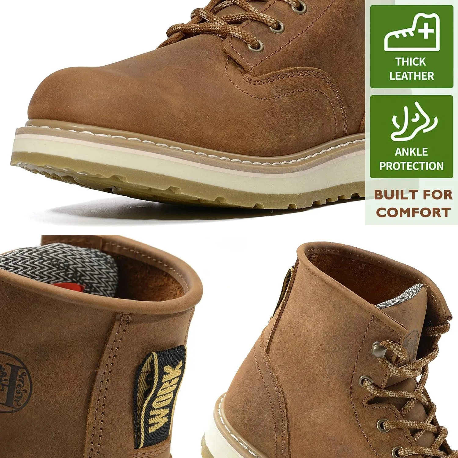 HANDPOINT Work Boots for Men - 6 Inch Soft Toe Boot, Non-Slip Anti-Fatigue Wedge Sole Shoes, Water Resistant EH Safety Boots